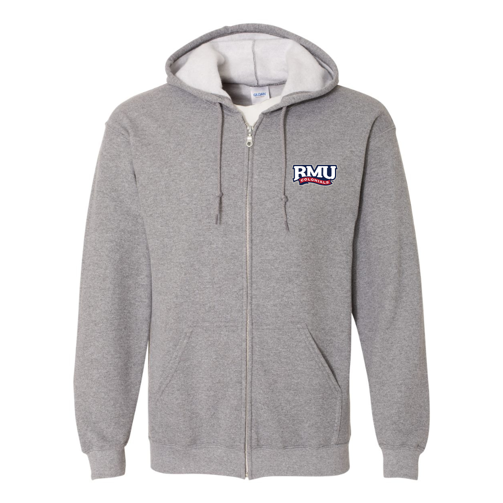 Men's Robert Morris Colonials Logo Gildan  Heavy Blend Full Zip Hooded Sweatshirt