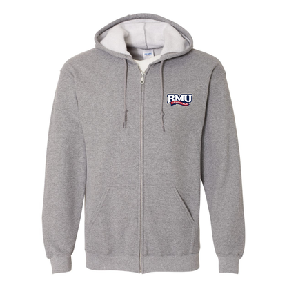 Men's Robert Morris Colonials Logo Gildan  Heavy Blend Full Zip Hooded Sweatshirt