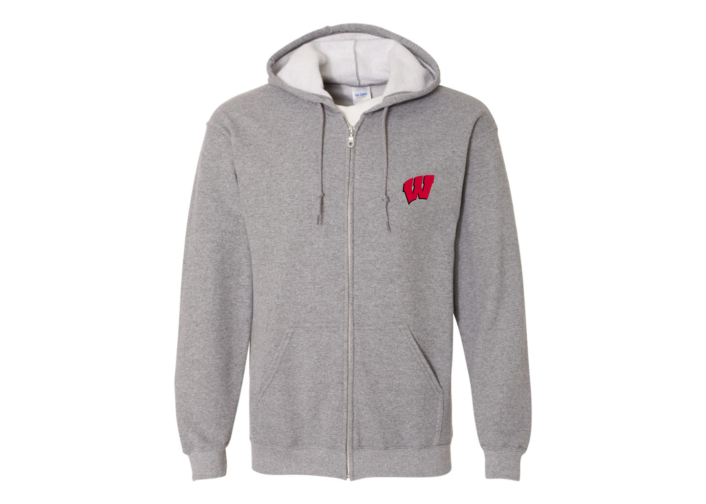 Men's Wisconsin Badgers Gildan  Heavy Blend Full Zip Hooded Sweatshirt