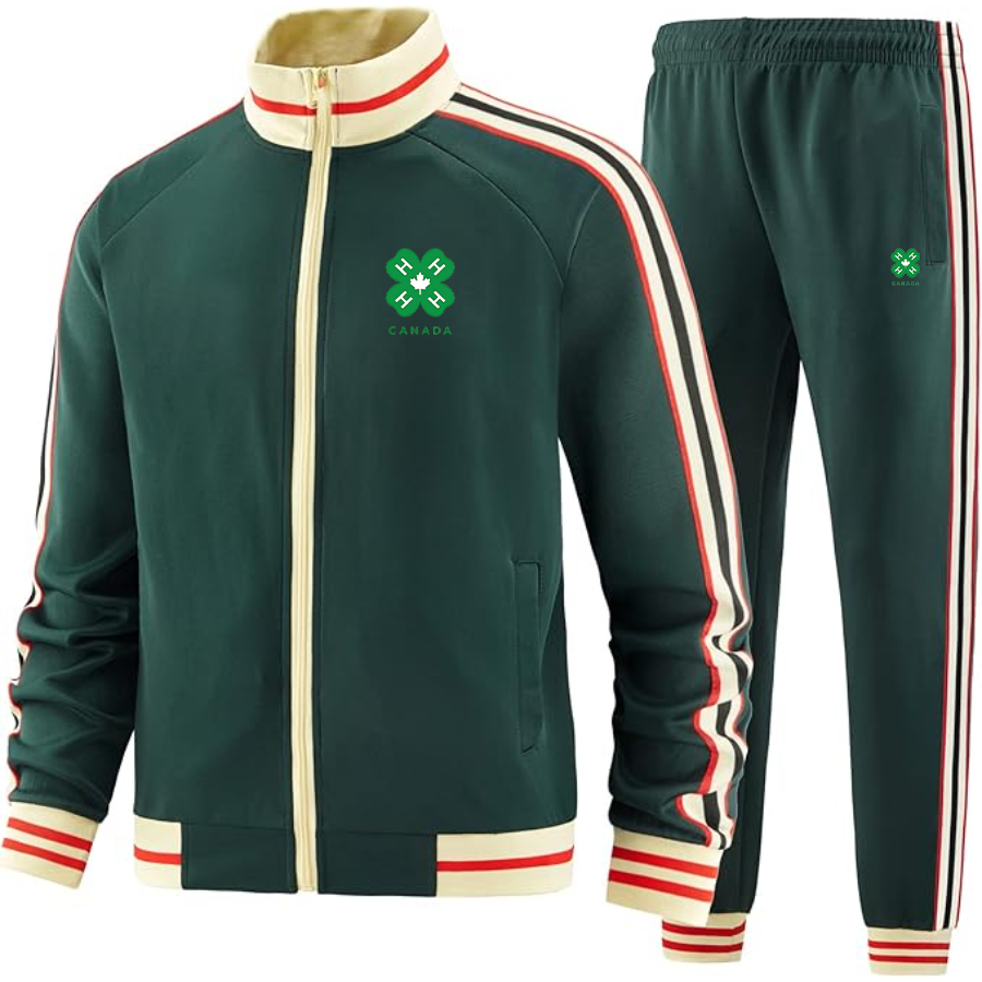 Men's 4H Canada Logo  Tracksuit with Bold Striped Accents and Zippered Front Athletic Wear