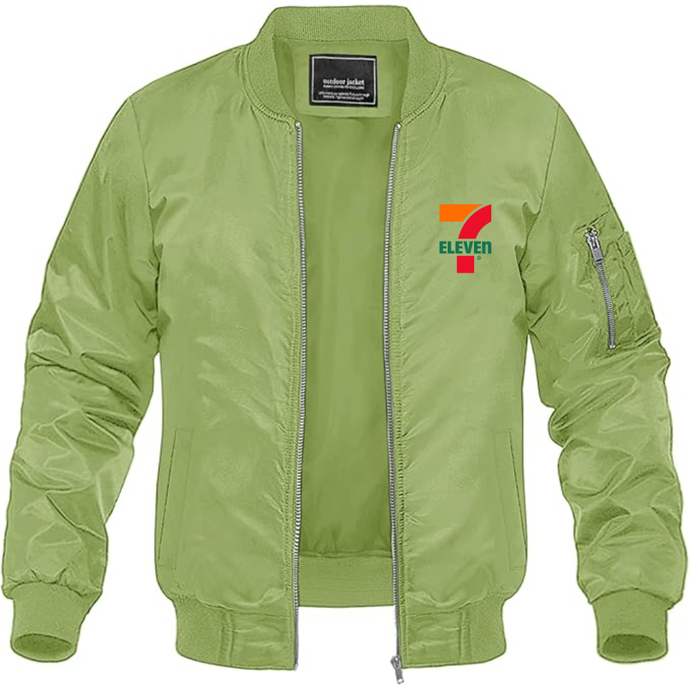Men's 7 Eleven Logo Lightweight Bomber Jacket Windbreaker Softshell Varsity Jacket Coat