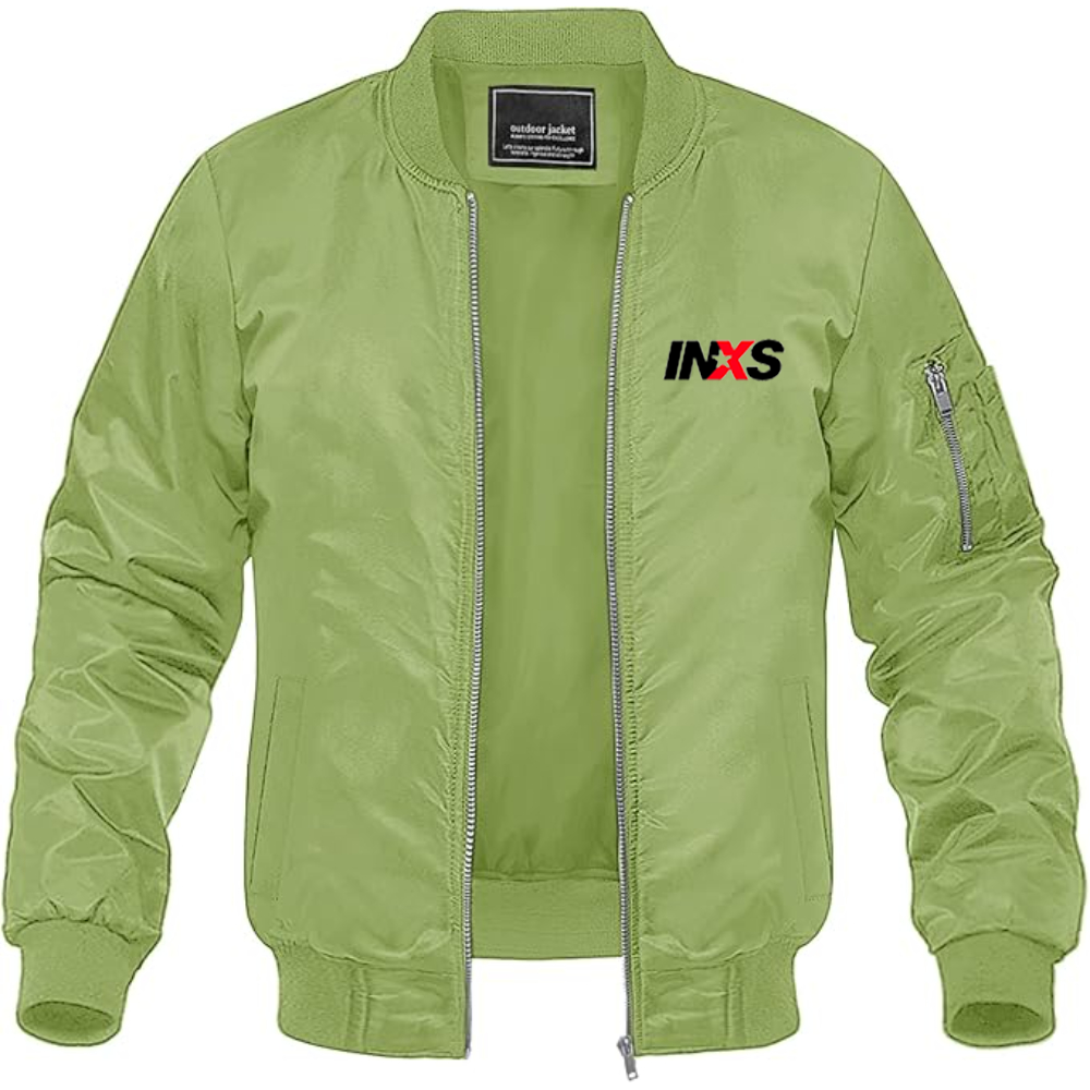 Men's INXS Logo Lightweight Bomber Jacket Windbreaker Softshell Varsity Jacket Coat