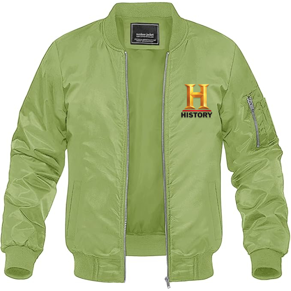 Men's History Channel Lightweight Bomber Jacket Windbreaker Softshell Varsity Jacket Coat