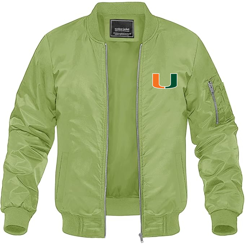 Men's Miami Hurricanes Logo Lightweight Bomber Jacket Windbreaker Softshell Varsity Jacket Coat