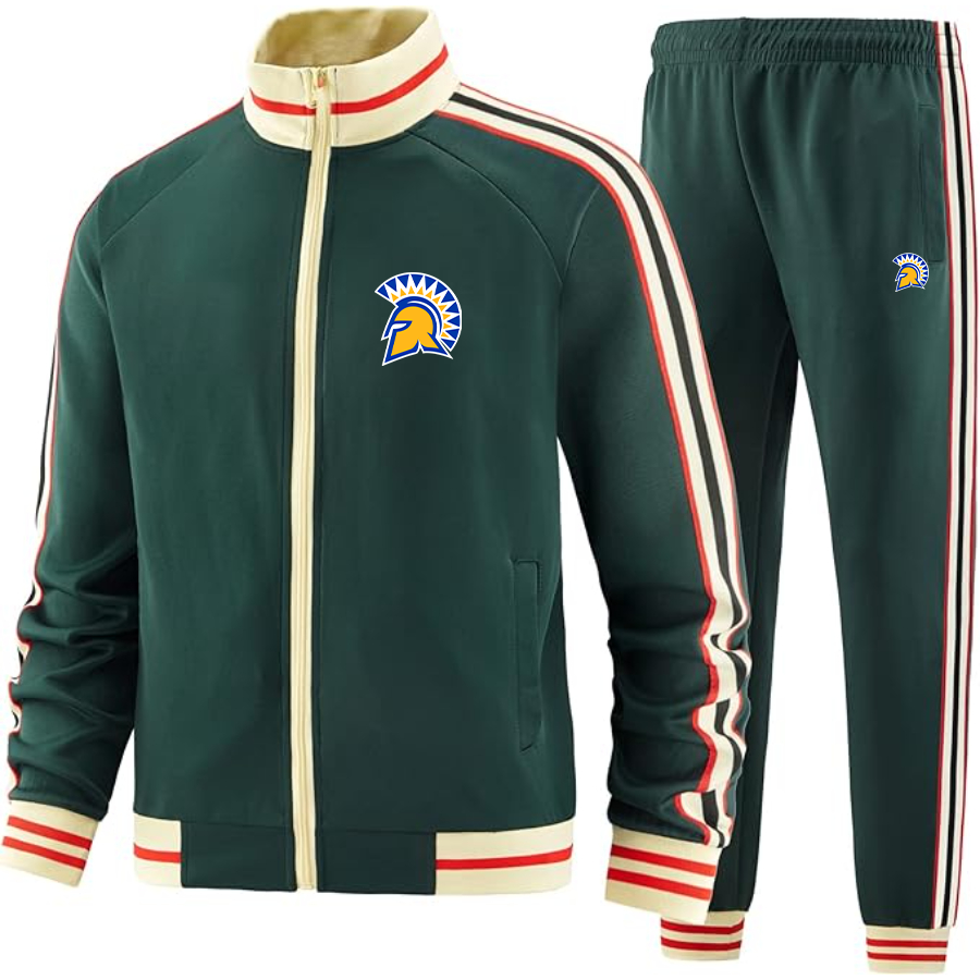 Men's San Jose State Spartans Logo  Tracksuit with Bold Striped Accents and Zippered Front Athletic Wear