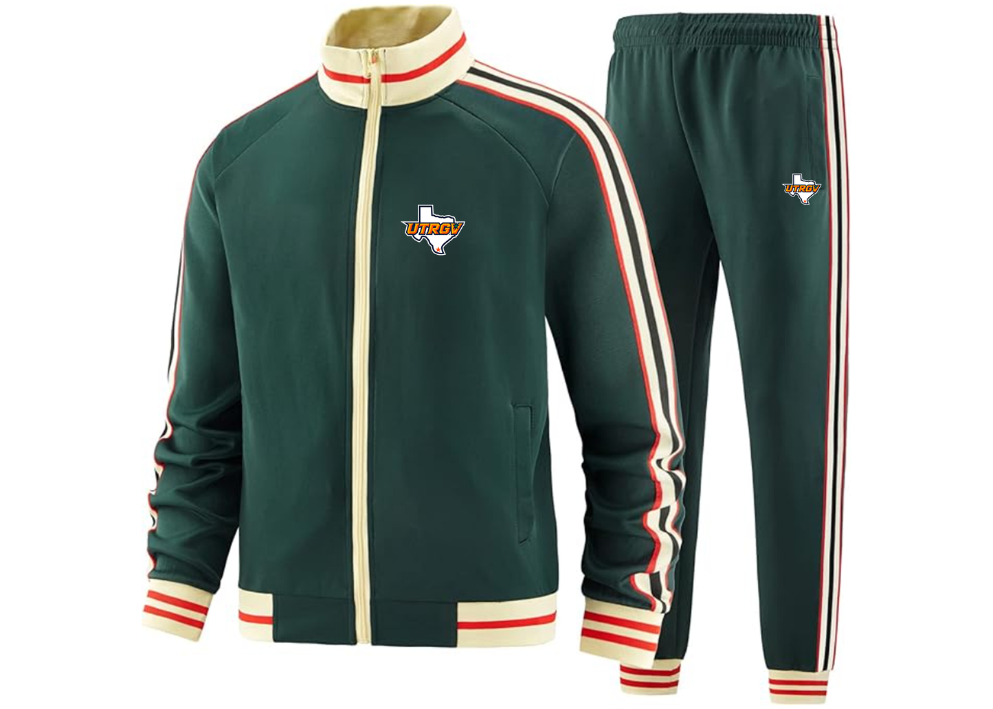 Men's UTRGV Vaqueros Tracksuit with Bold Striped Accents and Zippered Front Athletic Wear