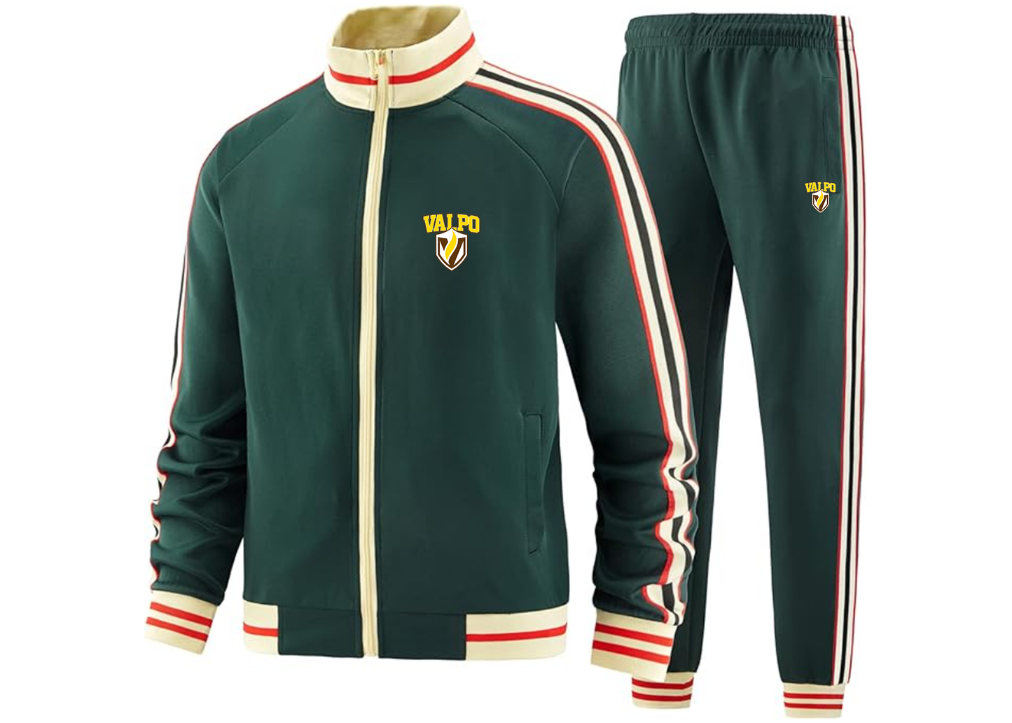 Men's Valparaiso Crusaders Tracksuit with Bold Striped Accents and Zippered Front Athletic Wear