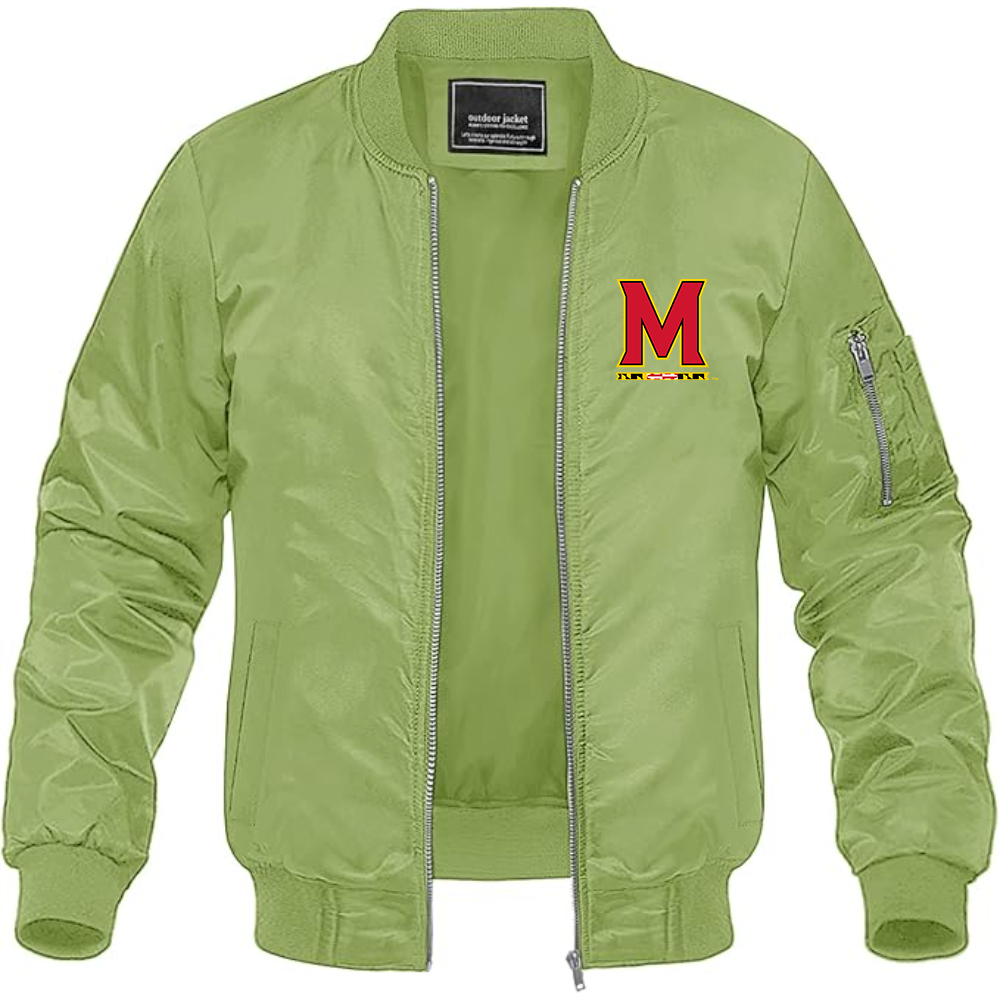 Men's Maryland Terrapins Logo Lightweight Bomber Jacket Windbreaker Softshell Varsity Jacket Coat