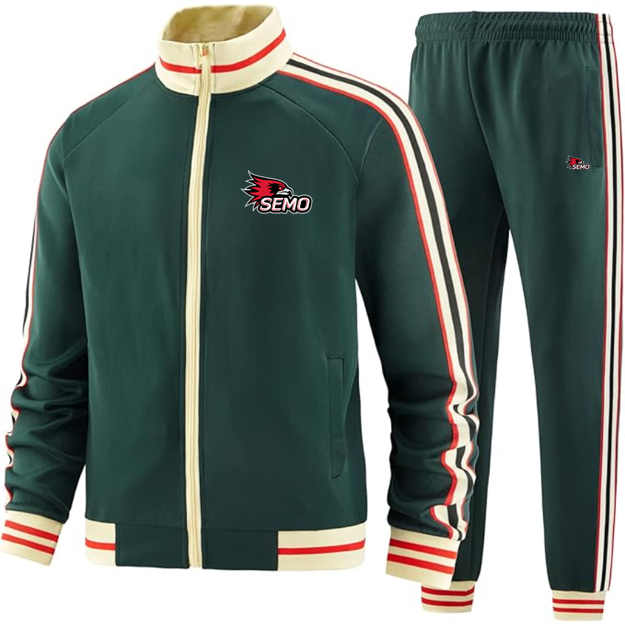 Men's SEMO Redhawks Logo  Tracksuit with Bold Striped Accents and Zippered Front Athletic Wear