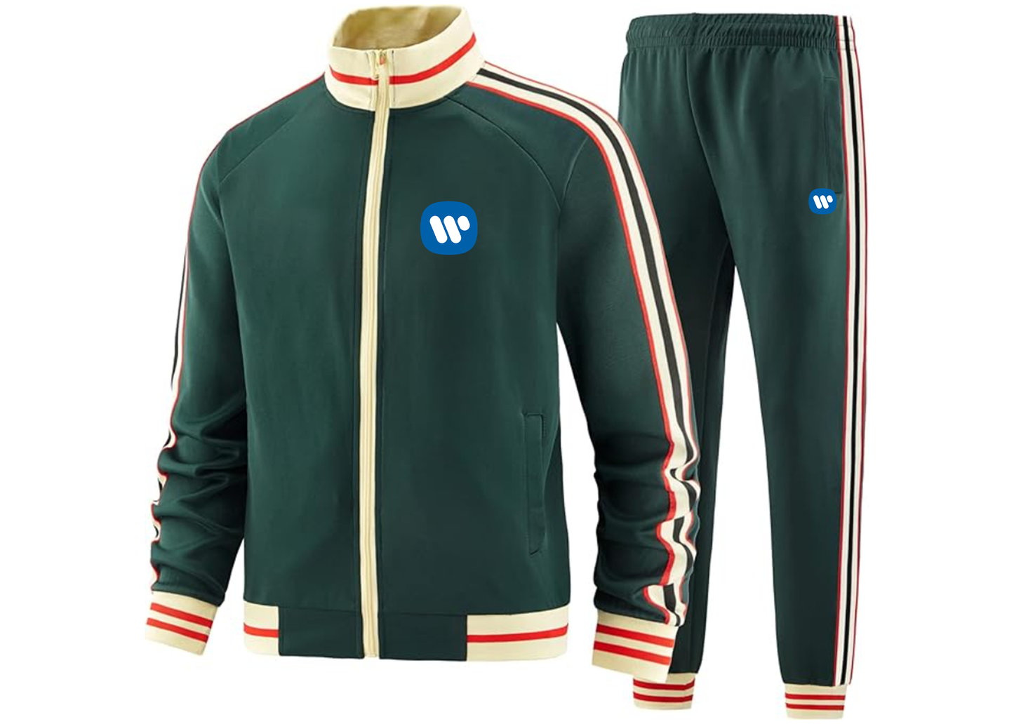 Men's WMG Tracksuit with Bold Striped Accents and Zippered Front Athletic Wear