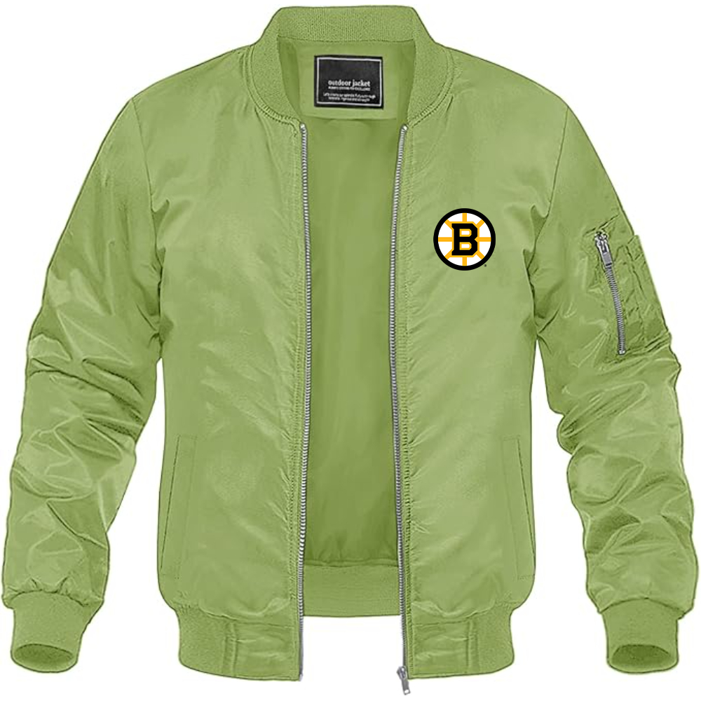 Men's Boston Bruins Logo Lightweight Bomber Jacket Windbreaker Softshell Varsity Jacket Coat