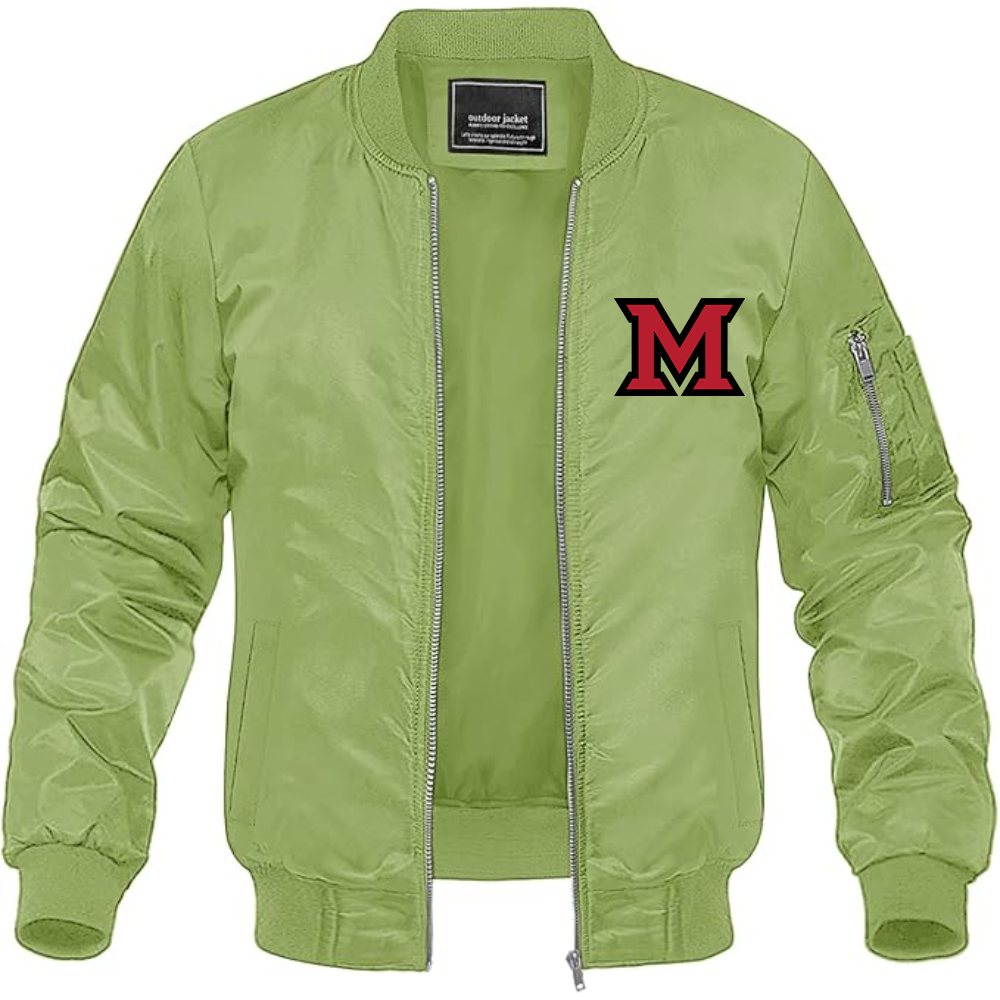 Men's Miami Ohio RedHawks Logo Lightweight Bomber Jacket Windbreaker Softshell Varsity Jacket Coat