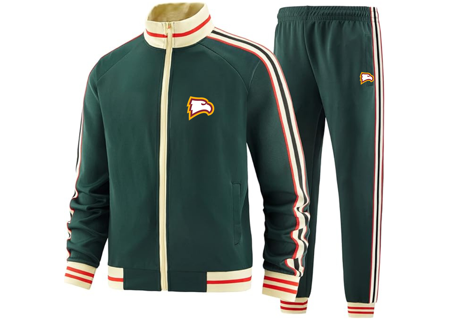 Men's Winthrop Eagles Tracksuit with Bold Striped Accents and Zippered Front Athletic Wear