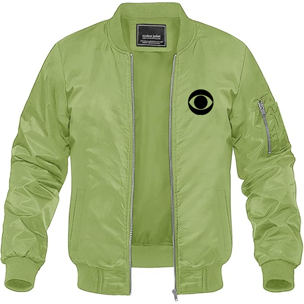 Men's CBS Logo Lightweight Bomber Jacket Windbreaker Softshell Varsity Jacket Coat
