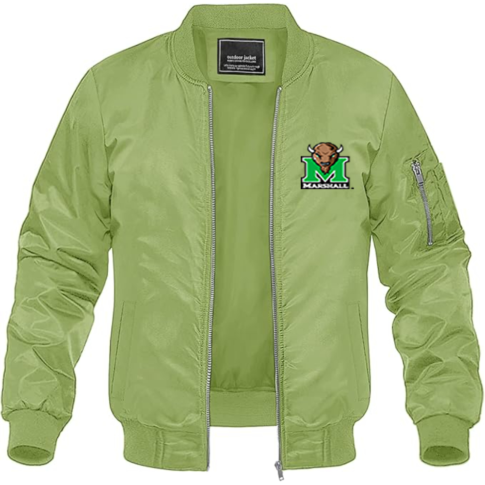 Men's Marshall Thundering Herd Logo Lightweight Bomber Jacket Windbreaker Softshell Varsity Jacket Coat