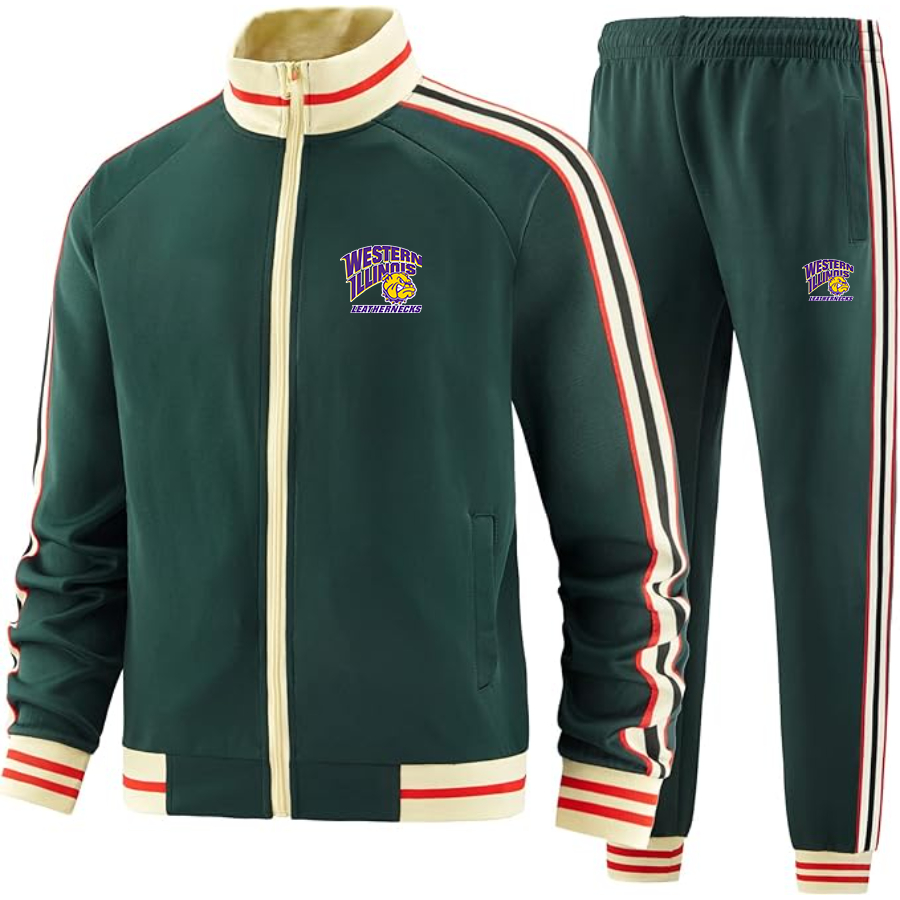 Men's Western Illinois Leathernecks Tracksuit with Bold Striped Accents and Zippered Front Athletic Wear