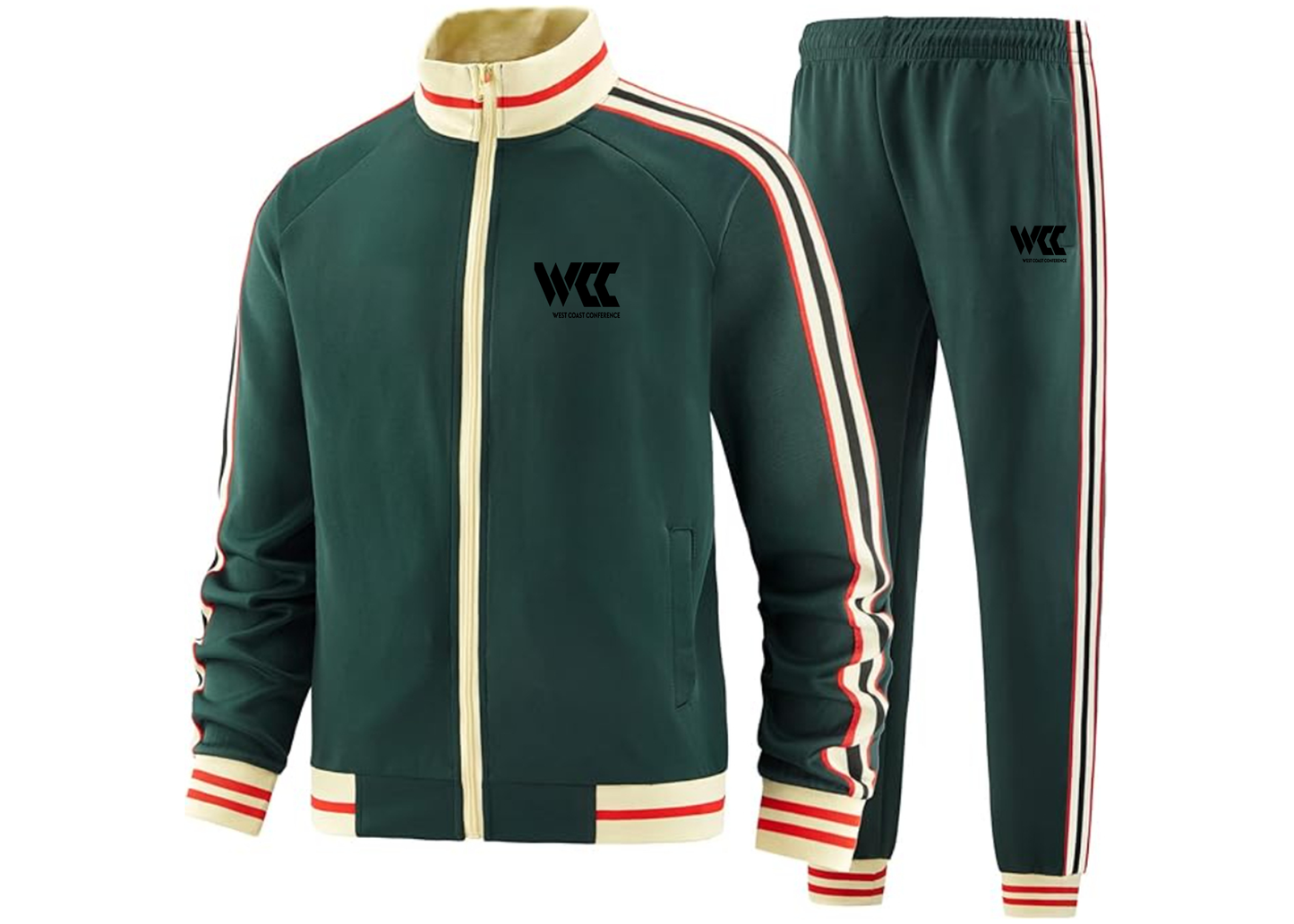 Men's West Coast Conference Tracksuit with Bold Striped Accents and Zippered Front Athletic Wear