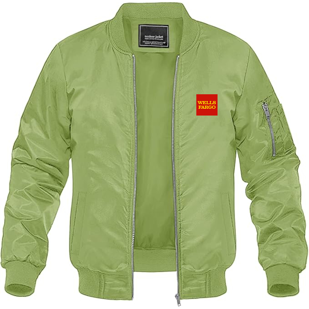 Men's Wells Fargo Logo Lightweight Bomber Jacket Windbreaker Softshell Varsity Jacket Coat