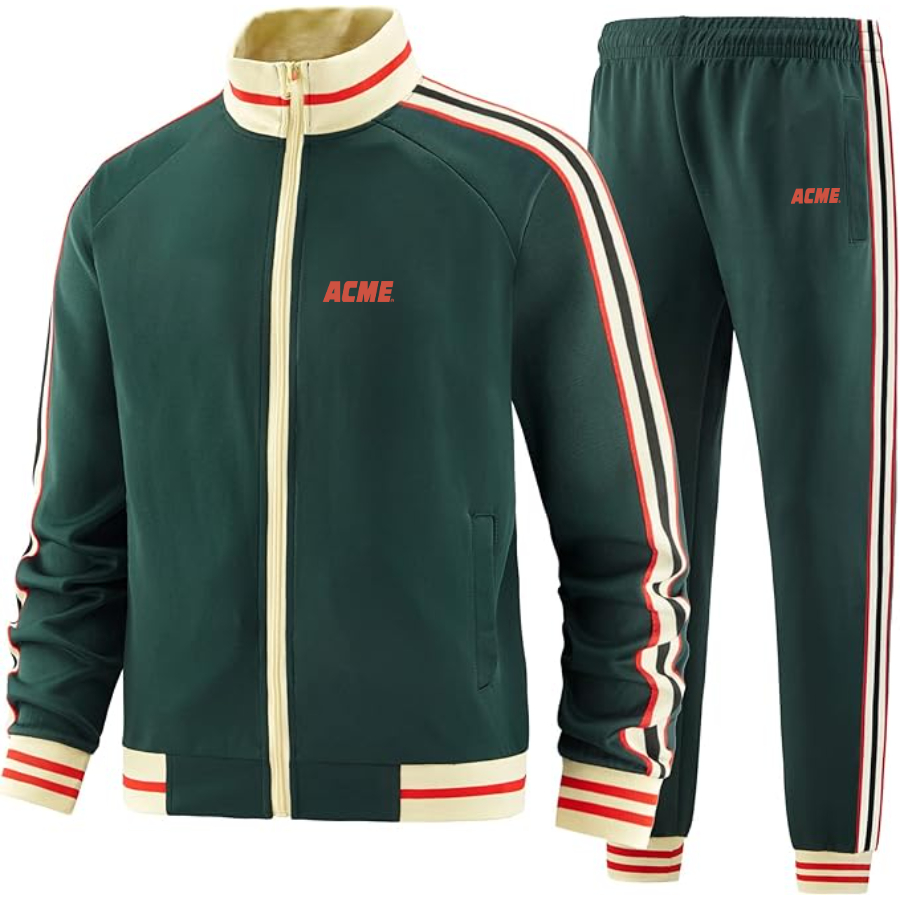 Men's ACME Logo  Tracksuit with Bold Striped Accents and Zippered Front Athletic Wear