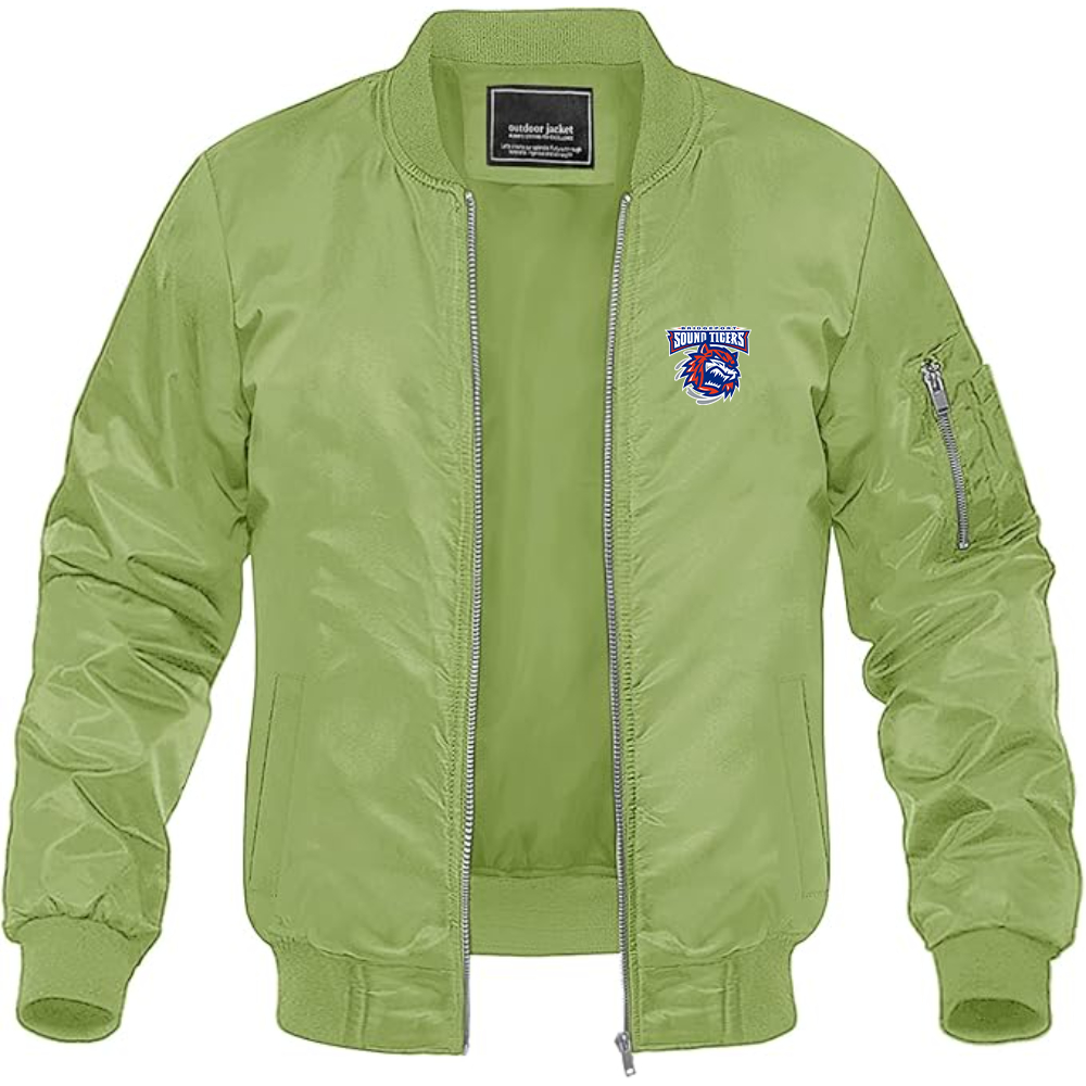 Men's Bridgeport Sound Tigers Logo Lightweight Bomber Jacket Windbreaker Softshell Varsity Jacket Coat