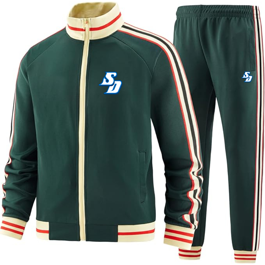 Men's San Diego Toreros Logo Tracksuit with Bold Striped Accents and Zippered Front Athletic Wear