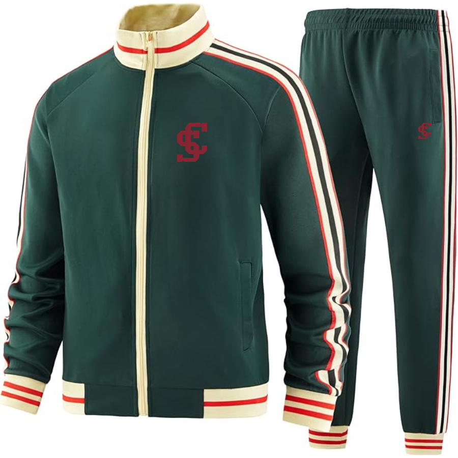 Men's Santa Clara Broncos Logo  Tracksuit with Bold Striped Accents and Zippered Front Athletic Wear