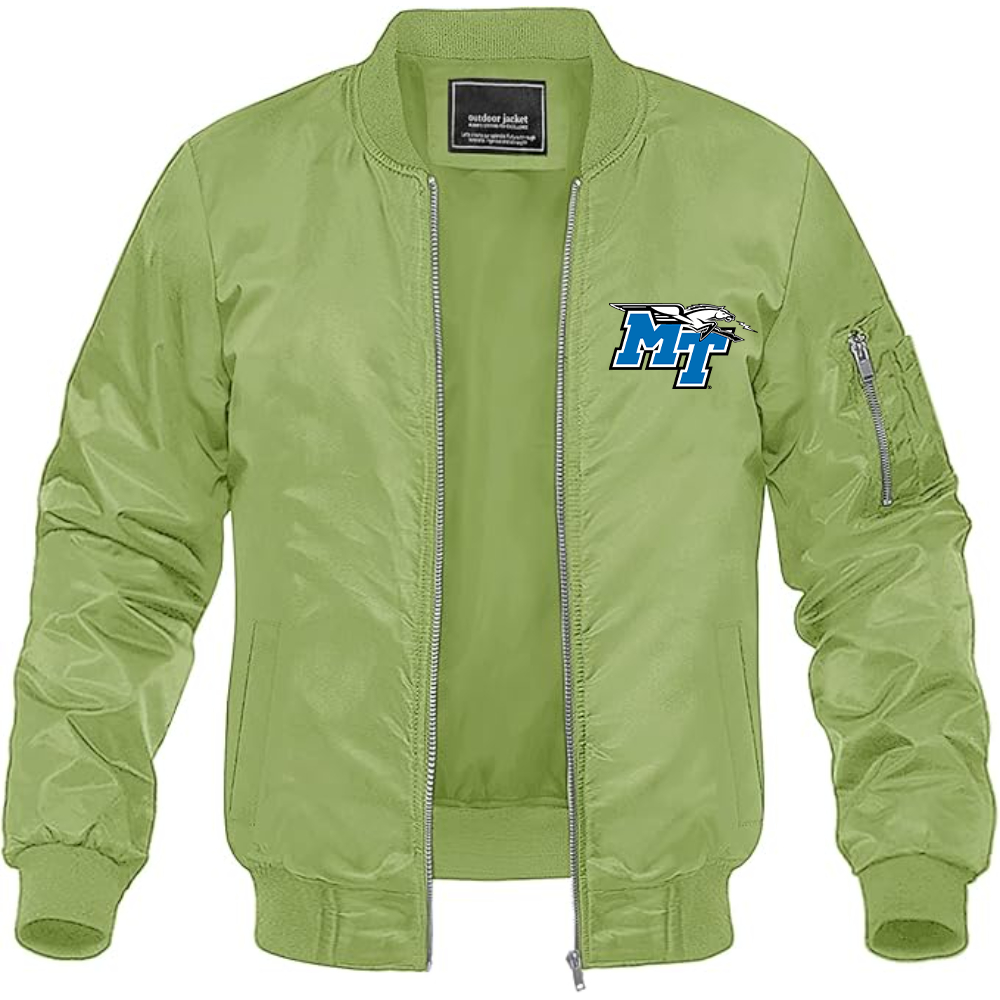 Men's Middle Tennessee Blue Raiders Logo Lightweight Bomber Jacket Windbreaker Softshell Varsity Jacket Coat