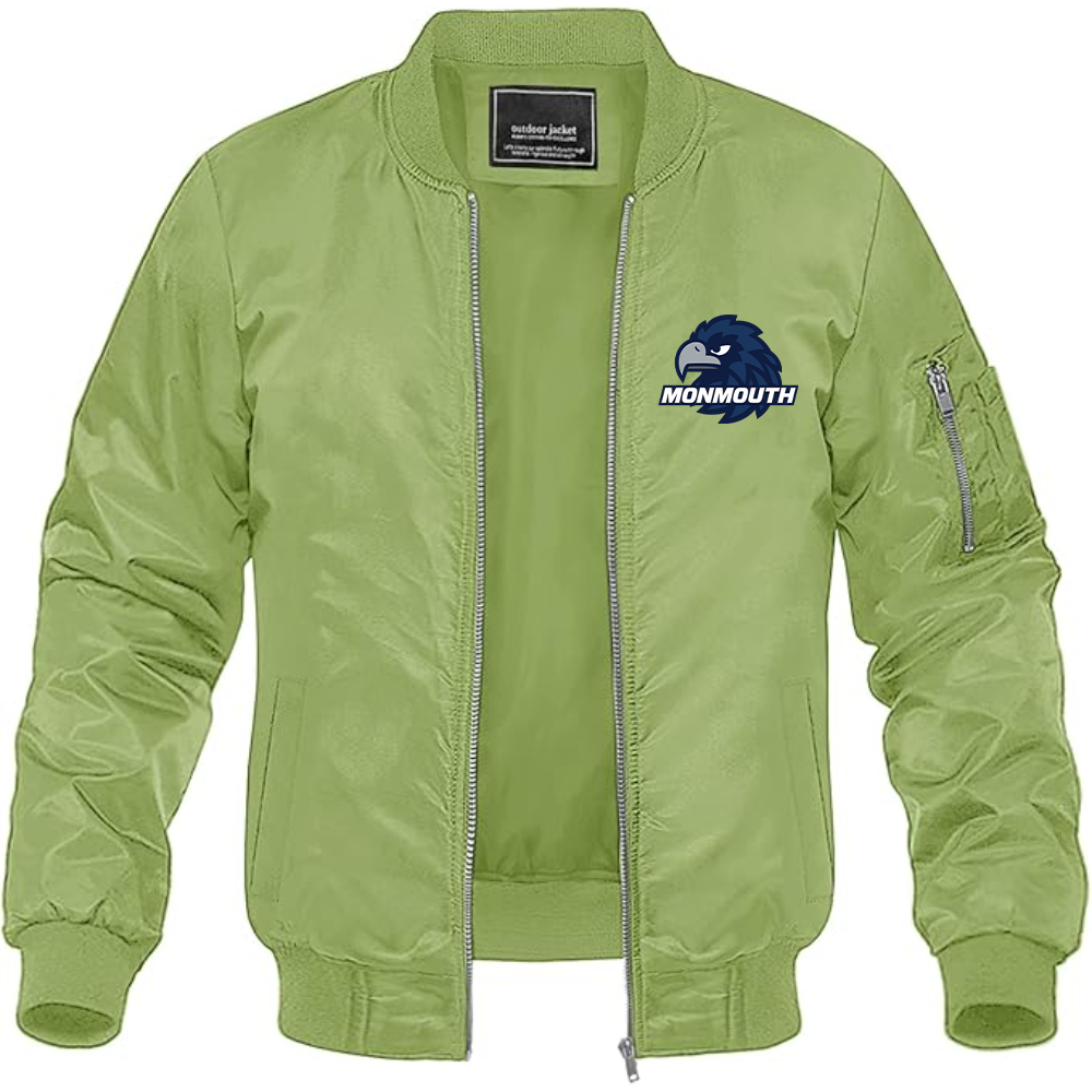 Men's Monmouth Hawks Logo Lightweight Bomber Jacket Windbreaker Softshell Varsity Jacket Coat
