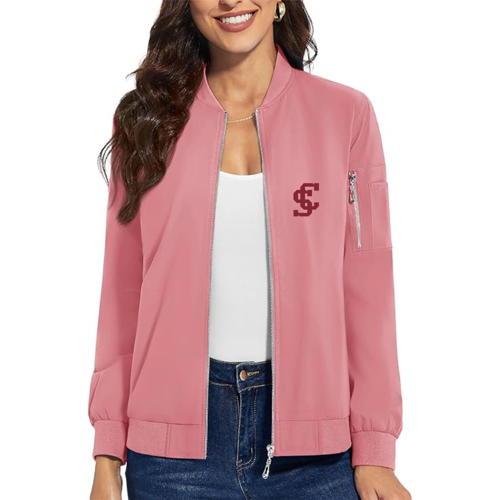 Women's Santa Clara Broncos Logo Premium Bomber Jacket with Polished Detailing and Functional Sleeve Pocket Modern Luxury Outerwear