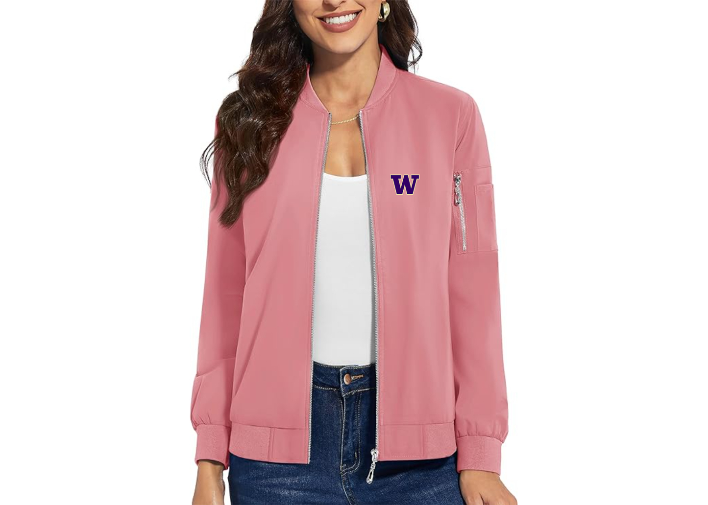 Women's Washington Huskies Premium Bomber Jacket with Polished Detailing and Functional Sleeve Pocket Modern Luxury Outerwear