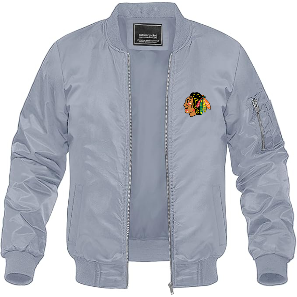 Men's Blackhawks Logo Lightweight Bomber Jacket Windbreaker Softshell Varsity Jacket Coat