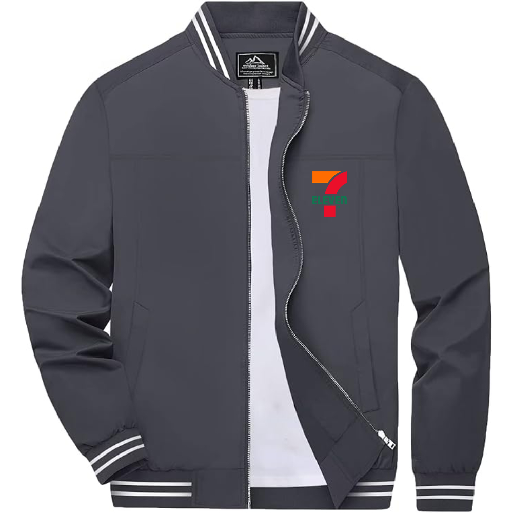 Men's 7 Eleven Logo Lightweight Zip-Up Ribbed Collar and Cuffs Bomber Jacket