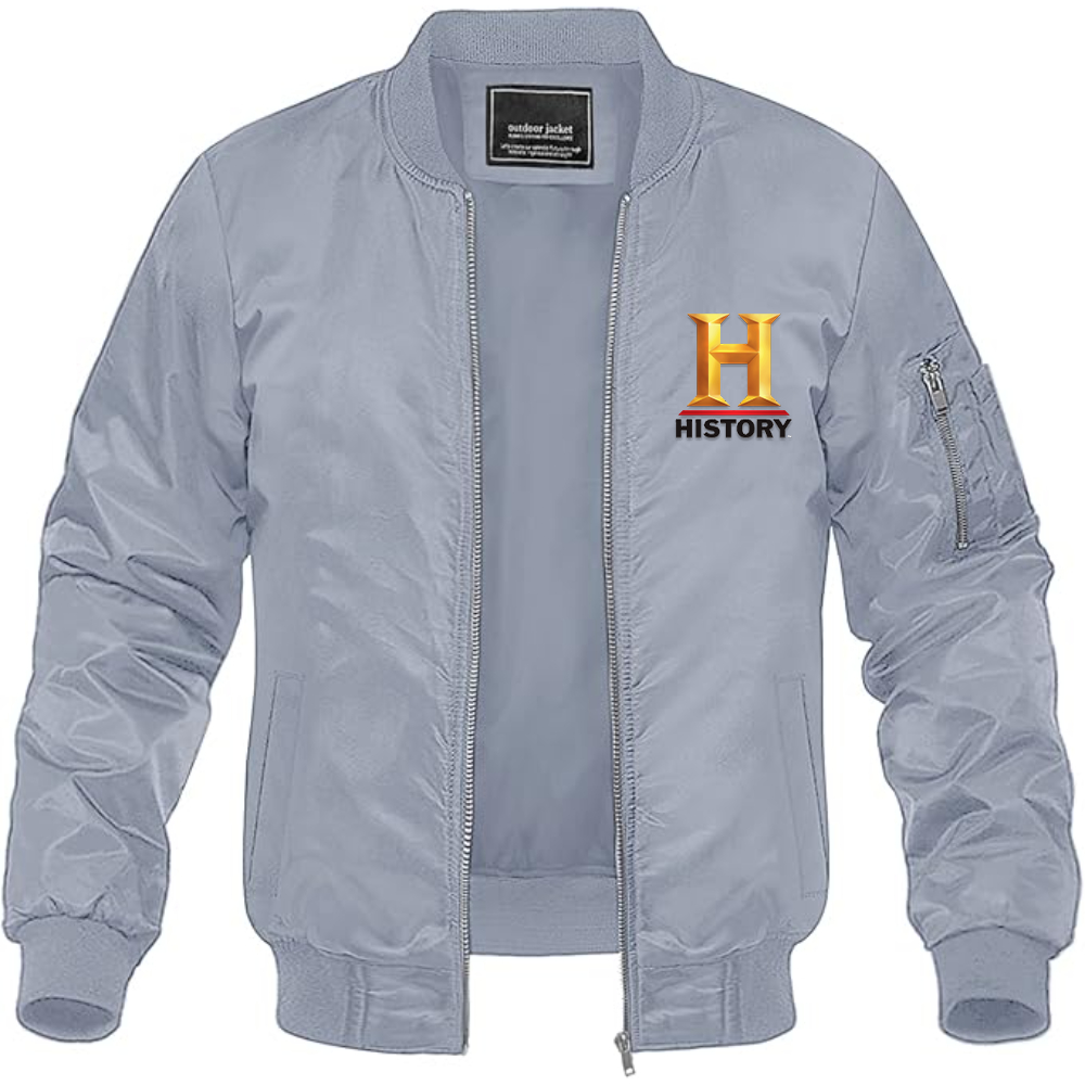 Men's History Channel Lightweight Bomber Jacket Windbreaker Softshell Varsity Jacket Coat