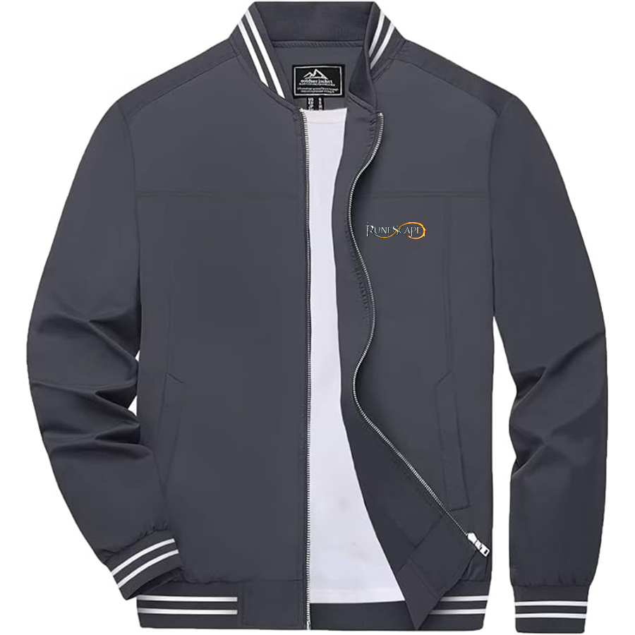 Men's Runescape Logo Lightweight Zip-Up Ribbed Collar and Cuffs Bomber Jacket