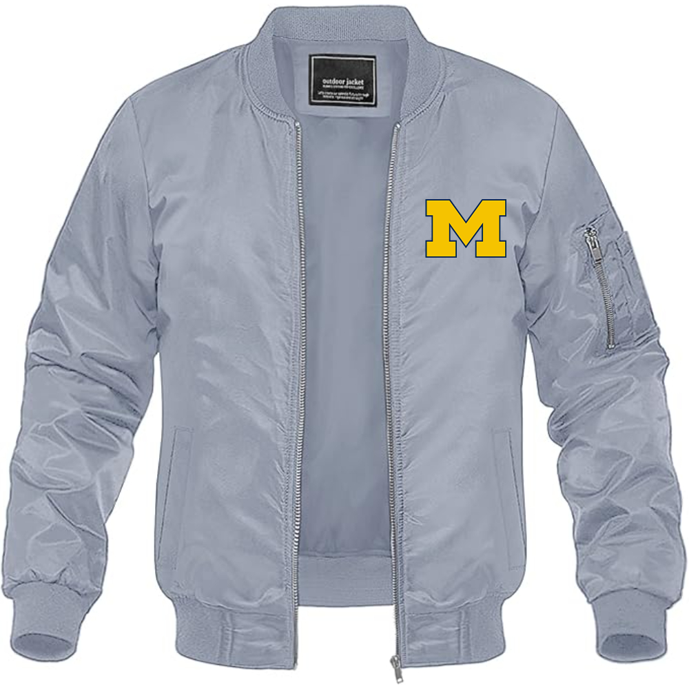 Men's Michigan Wolverines Logo Lightweight Bomber Jacket Windbreaker Softshell Varsity Jacket Coat