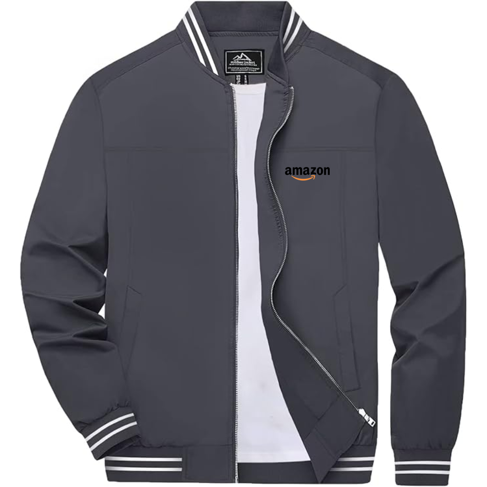 Men's Amazon Logo Lightweight Zip-Up Ribbed Collar and Cuffs Bomber Jacket