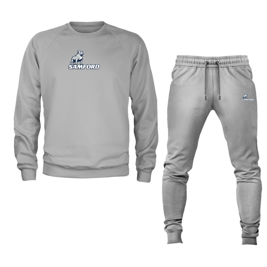 Men's Samford Bulldogs Logo Crewneck Sweatshirt Joggers Suit