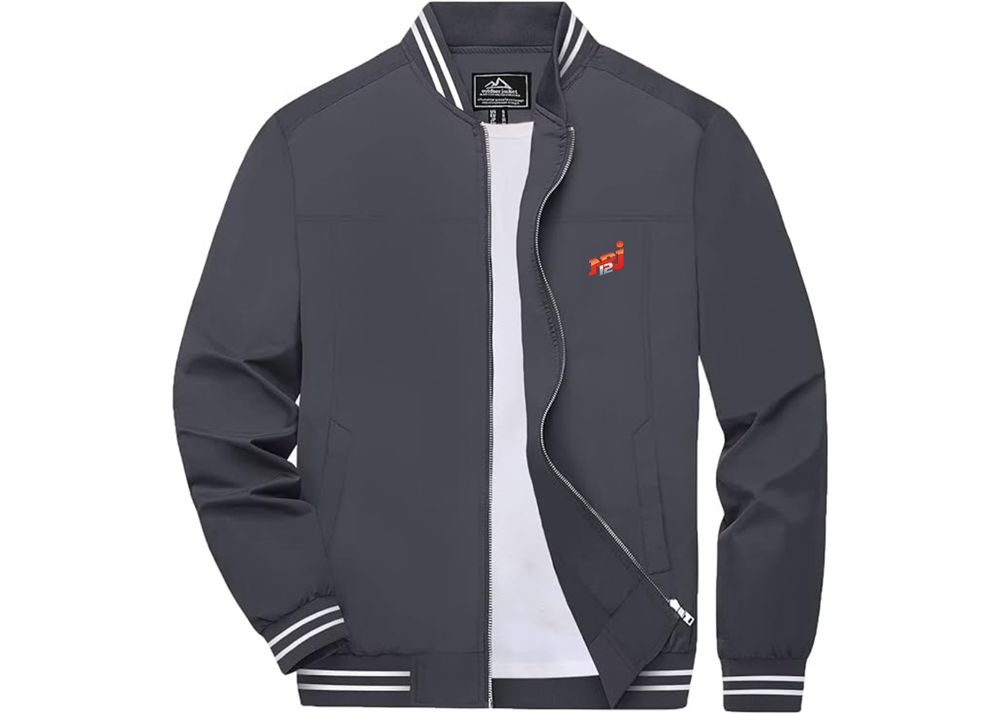 Men's NRJ 12 Logo Lightweight Zip-Up Ribbed Collar and Cuffs Bomber Jacket
