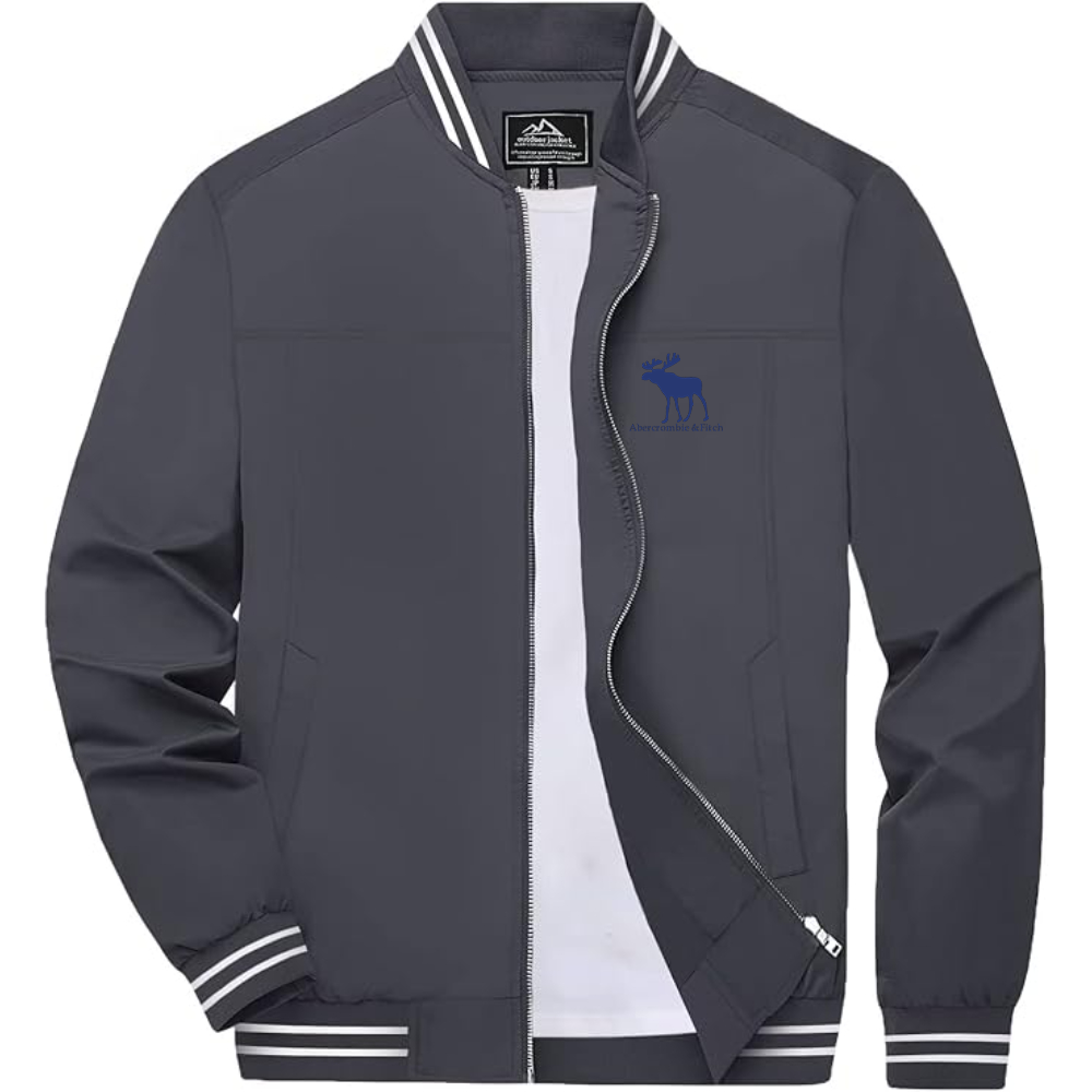 Men's Abercrombie & Fitch Moose Logo Lightweight Zip-Up Ribbed Collar and Cuffs Bomber Jacket