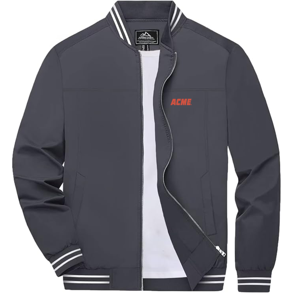 Men's ACME Logo Lightweight Zip-Up Ribbed Collar and Cuffs Bomber Jacket