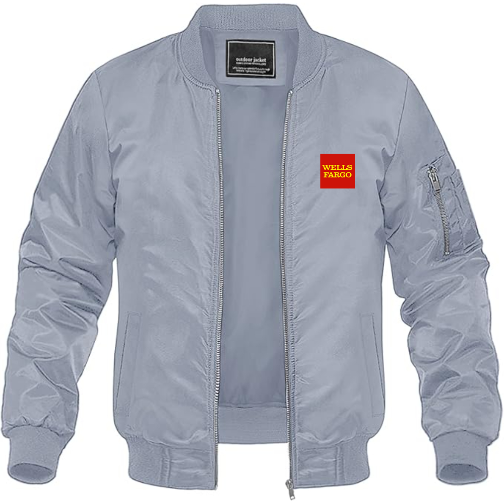 Men's Wells Fargo Logo Lightweight Bomber Jacket Windbreaker Softshell Varsity Jacket Coat