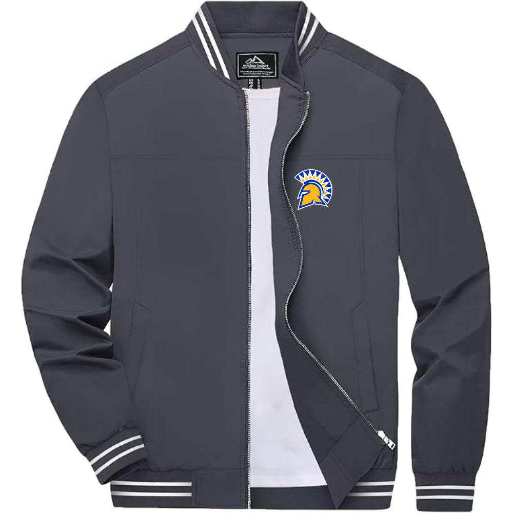Men's San Jose State Spartans Logo Lightweight Zip-Up Ribbed Collar and Cuffs Bomber Jacket