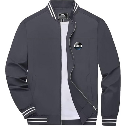 Men's Abc Logo Lightweight Zip-Up Ribbed Collar and Cuffs Bomber Jacket