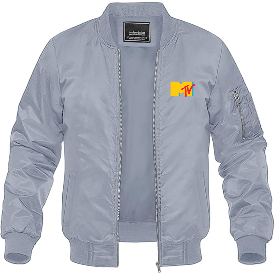 Men's MTV Logo Lightweight Bomber Jacket Windbreaker Softshell Varsity Jacket Coat
