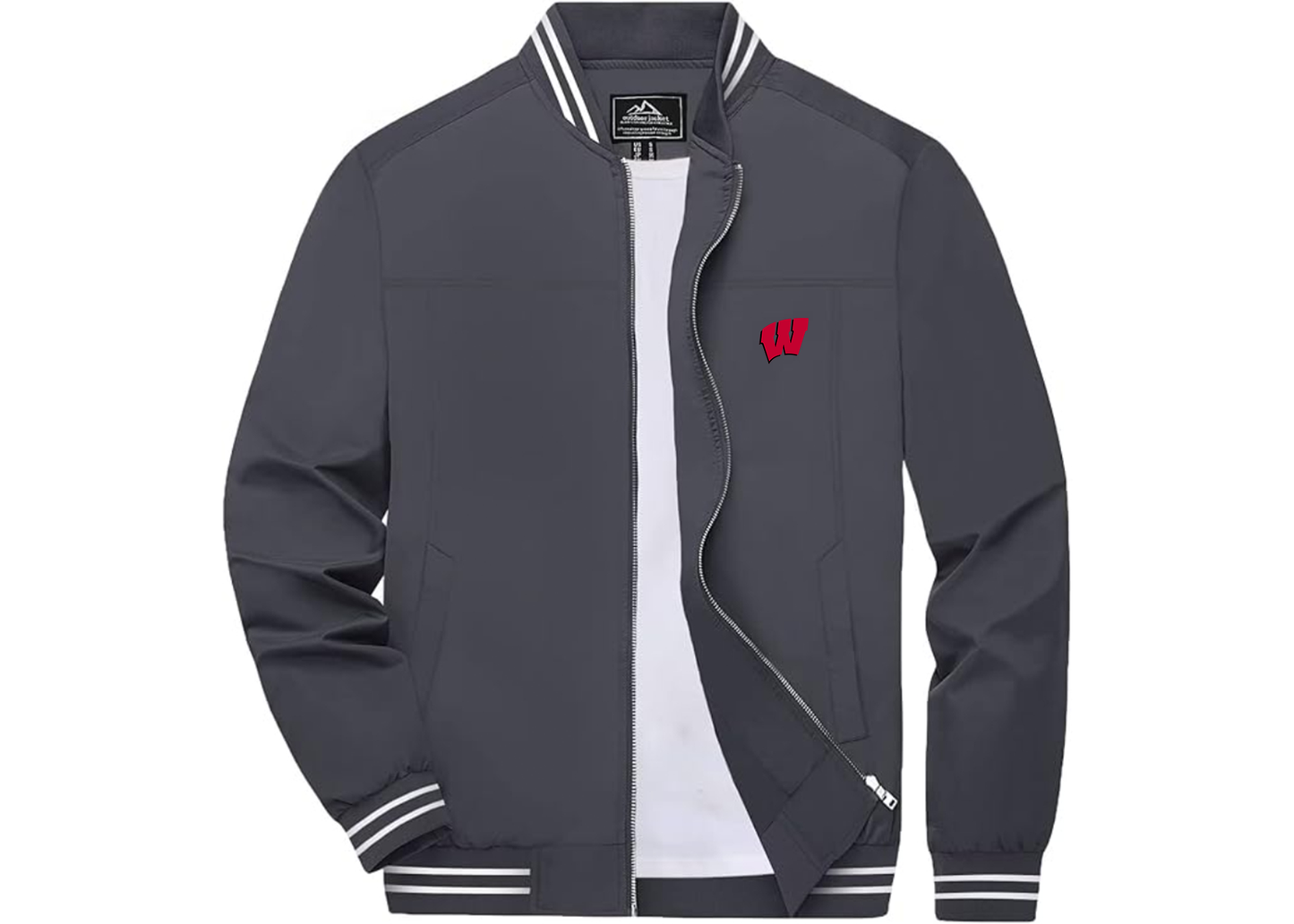 Men's Wisconsin Badgers Lightweight Zip-Up Ribbed Collar and Cuffs Bomber Jacket