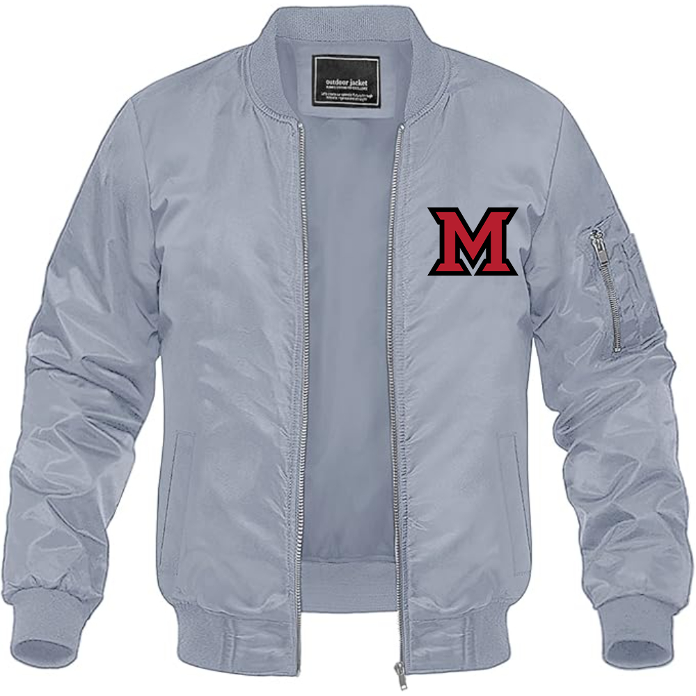 Men's Miami Ohio RedHawks Logo Lightweight Bomber Jacket Windbreaker Softshell Varsity Jacket Coat