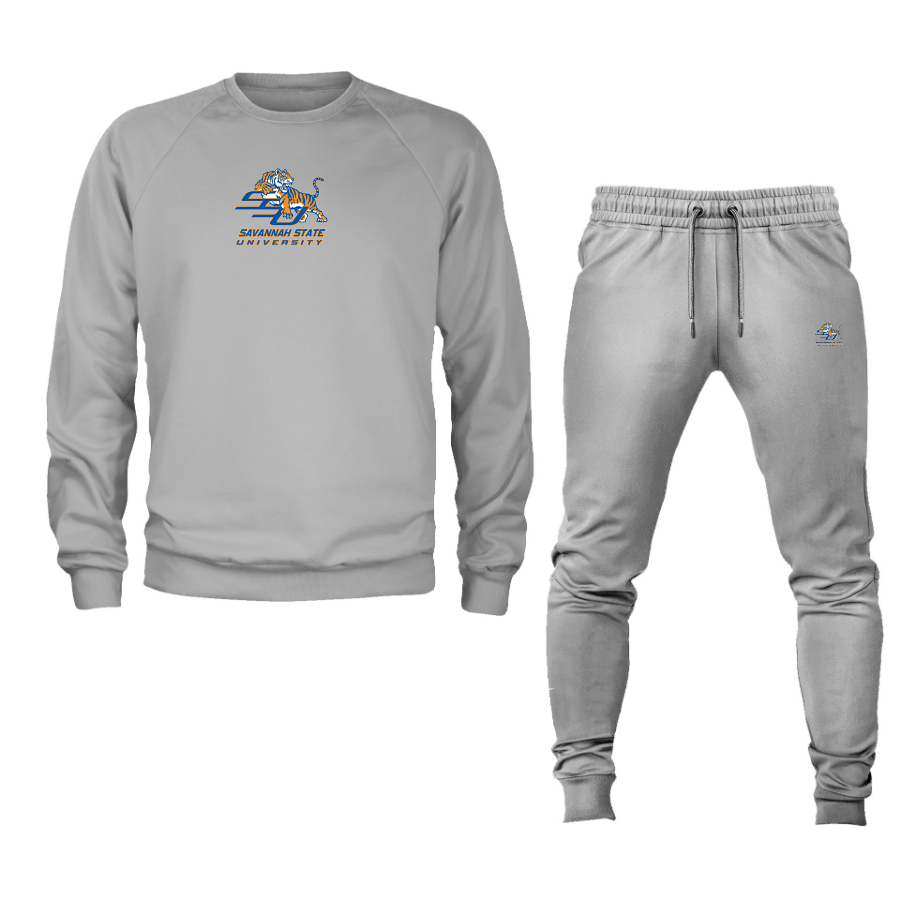 Men's Savannah State Tigers Logo Crewneck Sweatshirt Joggers Suit