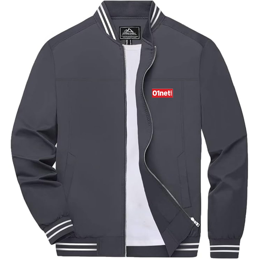 Men's 01net Logo Lightweight Zip-Up Ribbed Collar and Cuffs Bomber Jacket