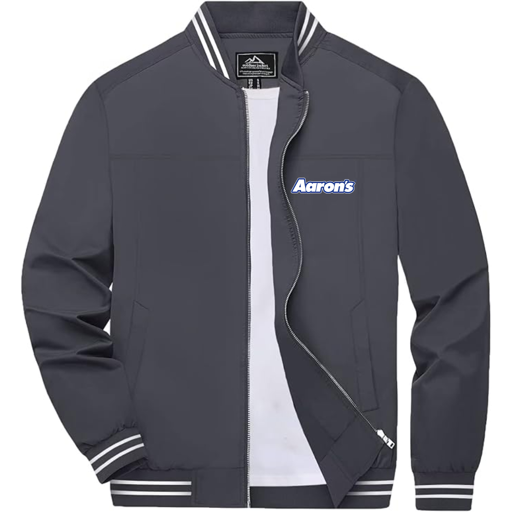Men's Aaron_s Logo Lightweight Zip-Up Ribbed Collar and Cuffs Bomber Jacket