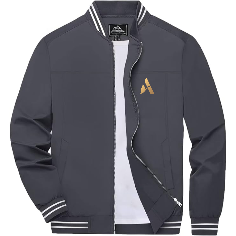Men's Accor Golden Logo Lightweight Zip-Up Ribbed Collar and Cuffs Bomber Jacket
